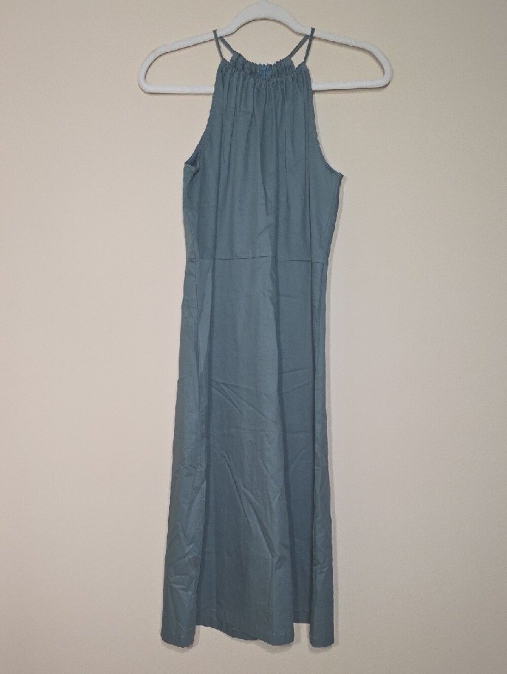 DT Editions Olive Green Halter Midi Dress Size Medium Poplin Sleeveless A-Line - Picture 2 of 4